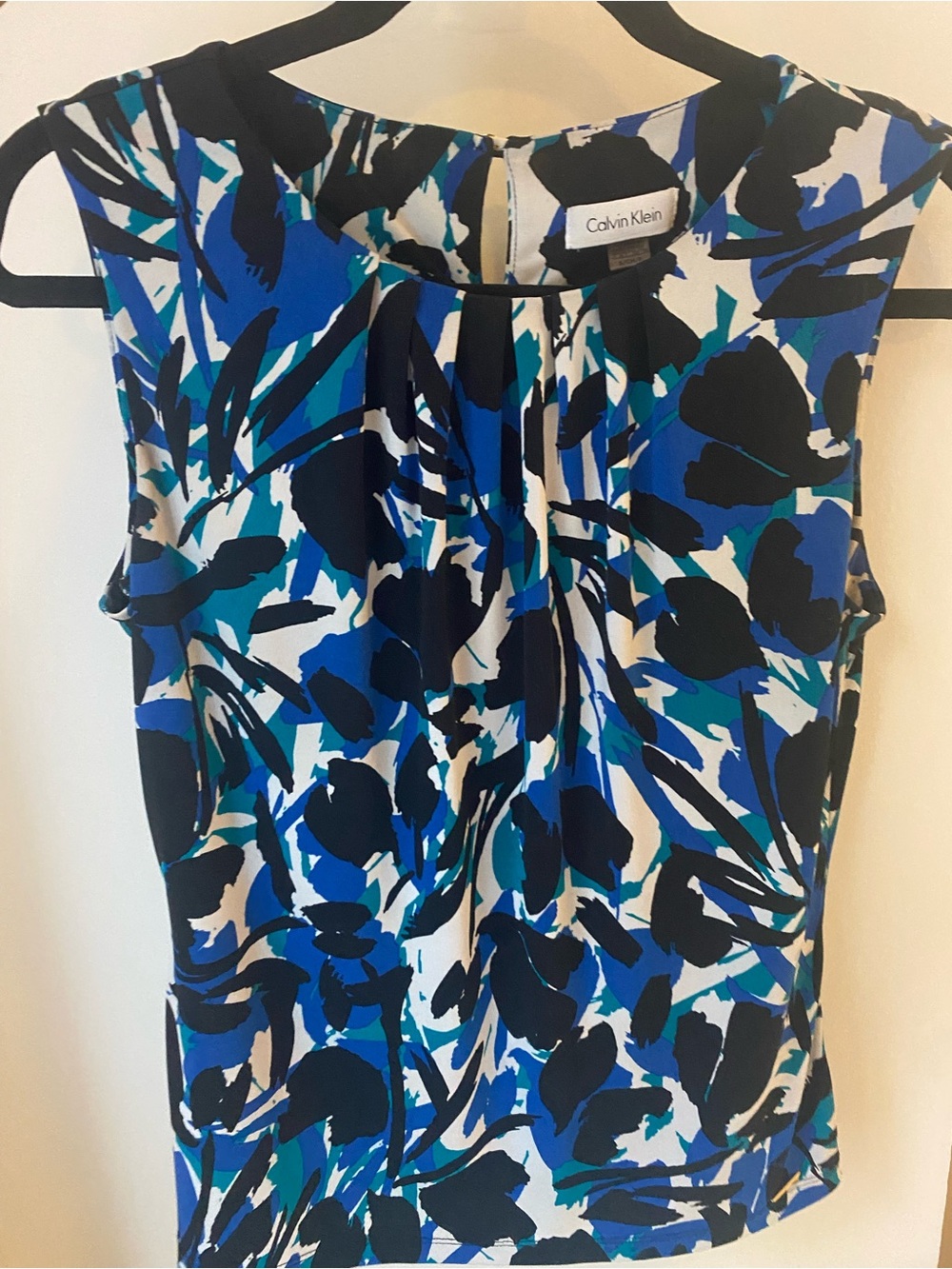 Calvin Klein Blue, Black & White Floral-Print Sleeveless Top